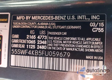 2015 Mercedes-Benz C 300 Sport 4Matic from USA, damaged, VIN 55SWF4KB5FU059679